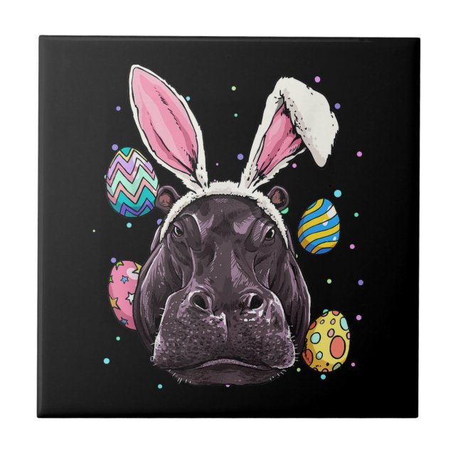 Easter Bunny Hippo Funny Easter Hippo Gifts Tile (Front)