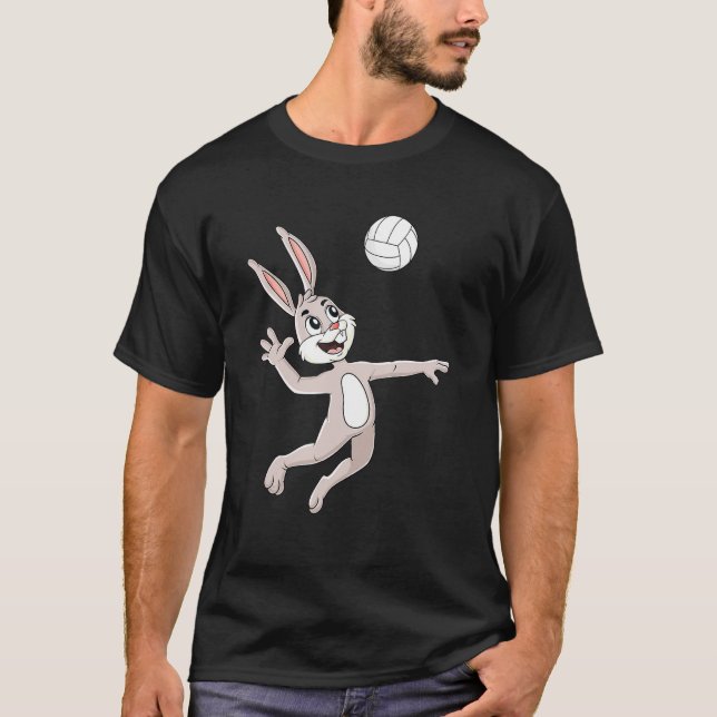 Easter Bunny Hitting A Volleyball Funny Boys Girls T-Shirt (Front)