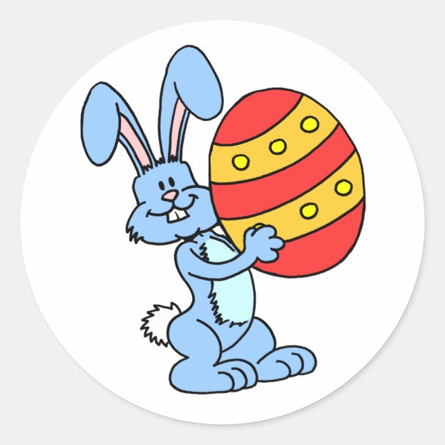 Easter Bunny Holding Colourful Easter Egg Cute Classic Round Sticker (Front)