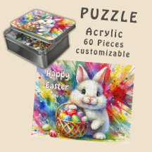 Easter Bunny holding Colourful Eggs in Basket - 