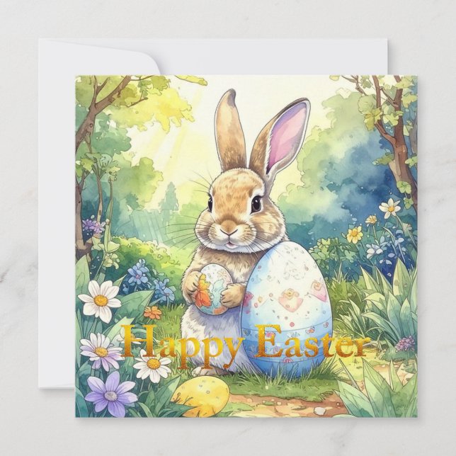 Easter Bunny holding easter egg Holiday Card (Front)