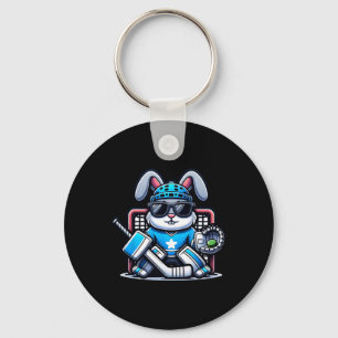 Easter Bunny Ice Hockey Goalie Men Boys Kids Toddl Keychain