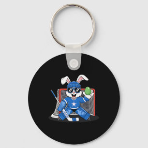Easter Bunny Ice Hockey Goalie Men Boys Kids Toddl Keychain