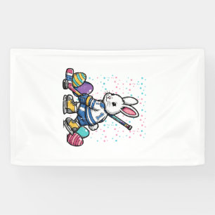 Easter Bunny Ice Hockey Player Eggs Rabbit Boys Ki Banner
