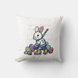 Easter Bunny Ice Hockey Player Eggs Rabbit Boys Ki Throw Pillow