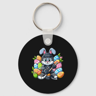 Easter Bunny Ice Hockey Player Lover Boys Girls Ki Keychain