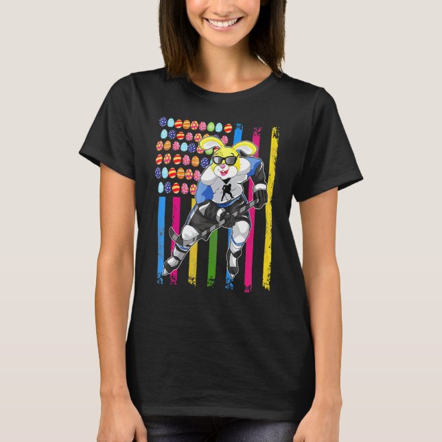 Easter Bunny Ice Hockey Stuffer Boys Girls Kid Ame T-Shirt (Front)