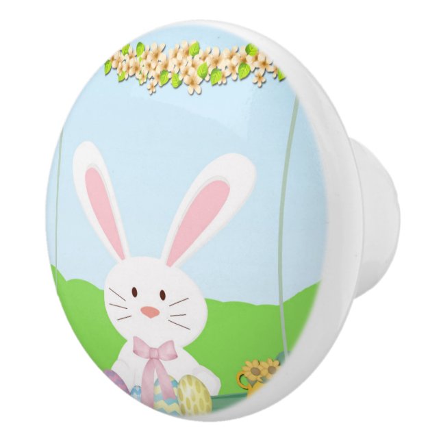 Easter bunny illustration ceramic knob (Right)