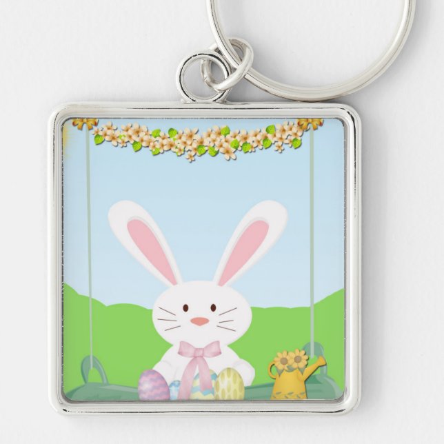 Easter bunny illustration keychain (Front)