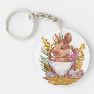 Easter bunny in a basket keychain