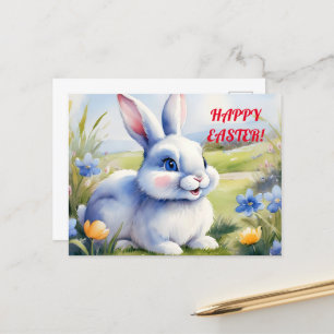 Easter bunny in a garden, Easter Postcard