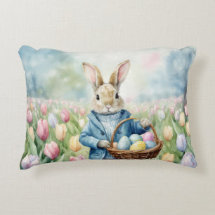 Easter Bunny in a meadow of Tulips Accent Pillow