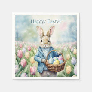 Easter Bunny in a meadow of Tulips Napkin