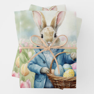 Easter Bunny in a meadow of Tulips Wrapping Paper Sheet