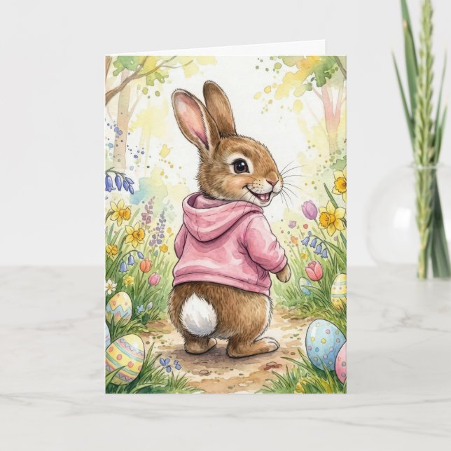 Easter Bunny In a Spring Garden Card (Front)