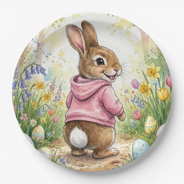 Easter Bunny in a Spring Garden Paper Plate (Front)