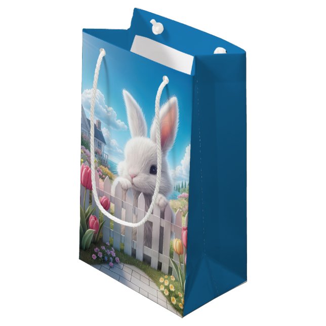 Easter Bunny In a Spring Garden Small Gift Bag (Front Angled)