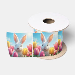 Easter Bunny In a Tulip Garden Satin Ribbon