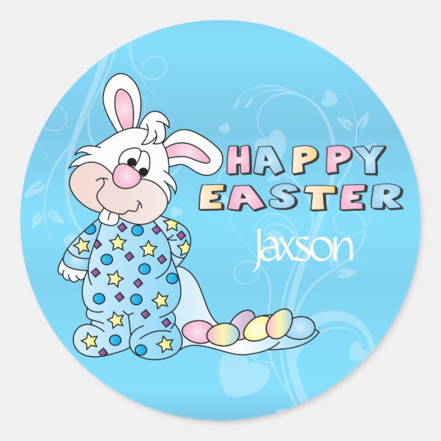 Easter Bunny in Baby Blue Classic Round Sticker (Front)