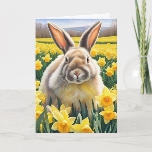 Easter Bunny In Daffodil Field Holiday Card (Front)