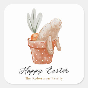 Easter Bunny in Flower Pot Square Sticker