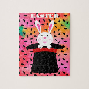 EASTER BUNNY IN HAT PUZZLE. JIGSAW PUZZLE