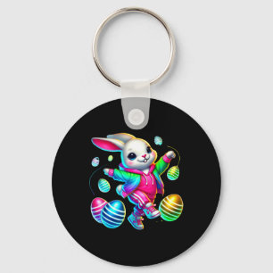 Easter Bunny In Hoodie With Eggs Keychain