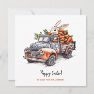 Easter bunny in rustic vintage truck  card