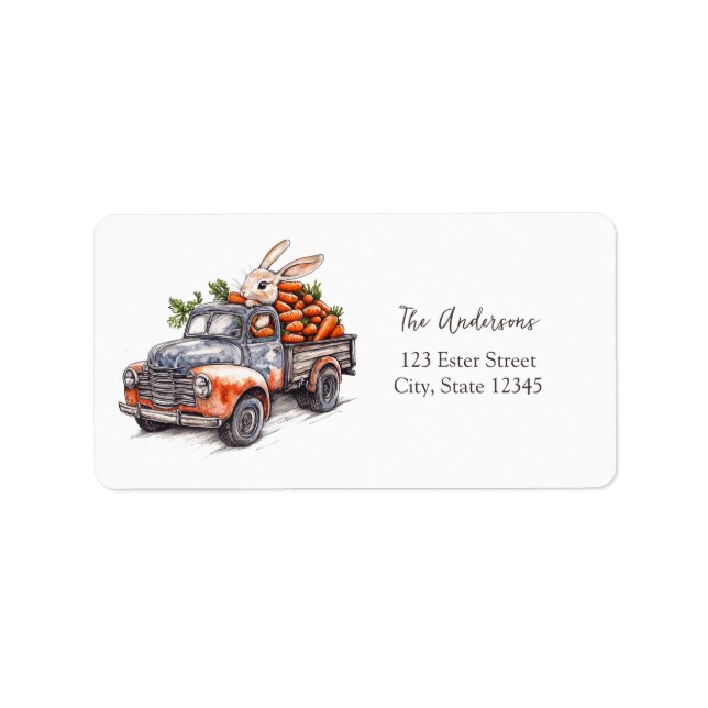 Easter bunny in rustic vintage truck  label (Front)