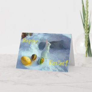 Easter bunny in snow holiday card