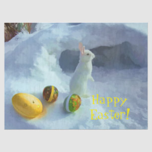 Easter bunny in snow with eggs tissue paper