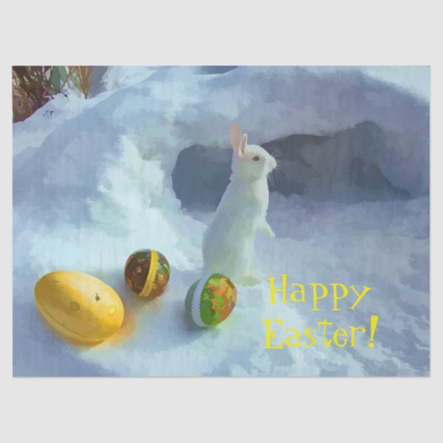 Easter bunny in snow with eggs tissue paper (Front)