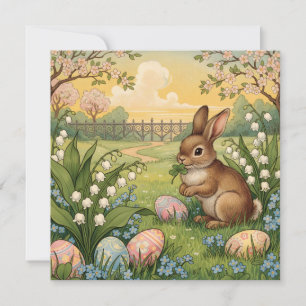 Easter Bunny in the Garden with Lily of the Valley Holiday Card