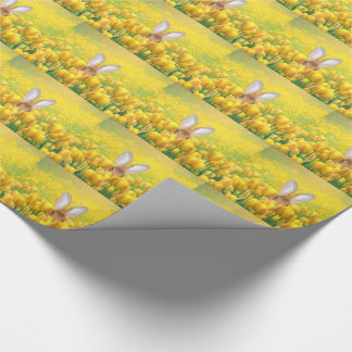 Easter bunny in yellow tulips wrapping paper
