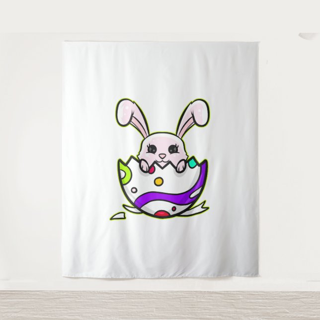 Easter Bunny Inside A Cracked Painted Easter Egg Tapestry (Front)
