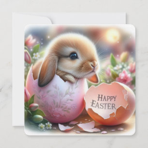 Easter Bunny Inside a Decorative Egg with Flowers Holiday Card