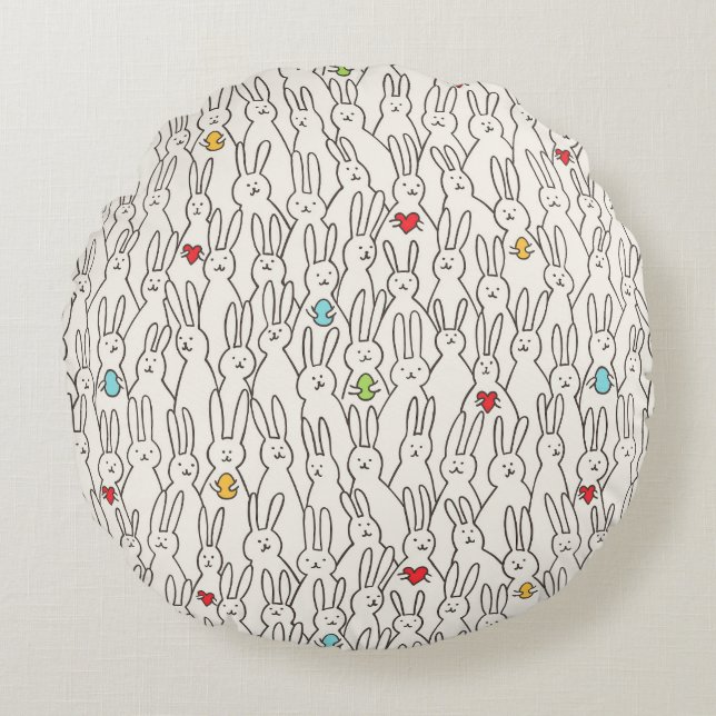 Easter Bunny: Joyful Seamless Fun. Round Pillow (Front)