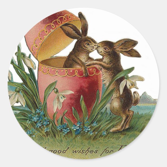 Easter Bunny Kiss Vintage Classic Round Sticker (Front)