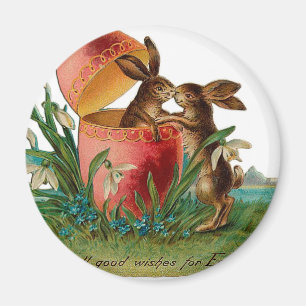 Easter Bunny Kiss Vintage Magnet