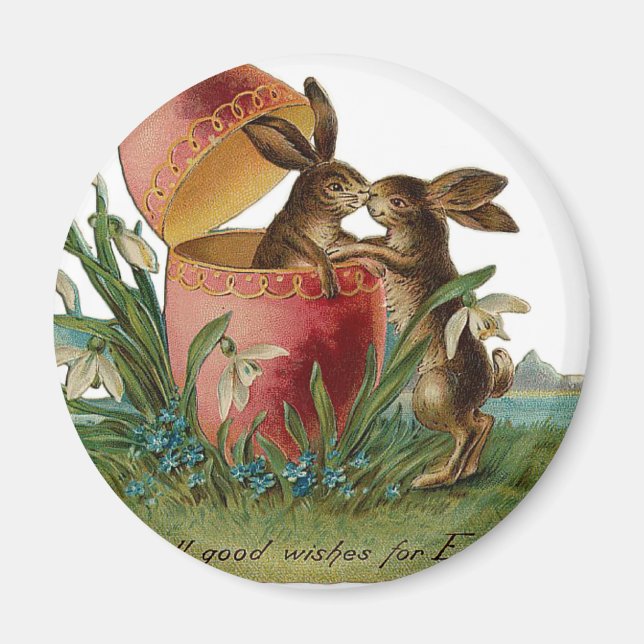 Easter Bunny Kiss Vintage Magnet (Front)