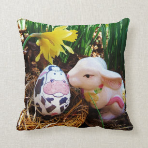 Easter Bunny kissing Cow Egg Paper Throw Pillow