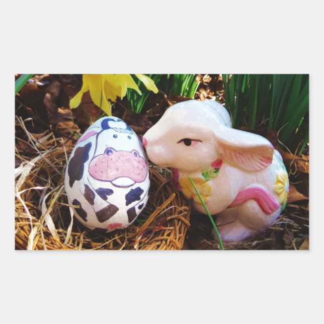 Easter Bunny kissing Cow Egg Sticker (Front)