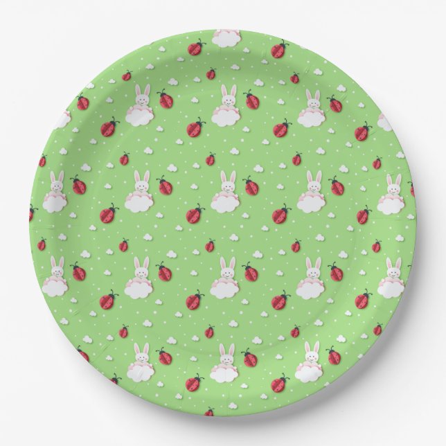 Easter Bunny & Ladybugs Pattern Cut-out Paper Plate (Front)