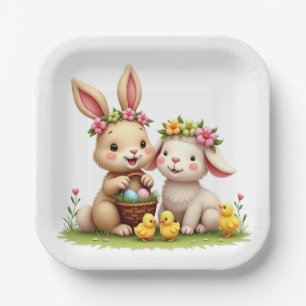 Easter Bunny & Lamb   Chicks & Spring Flowers Cute Paper Plate