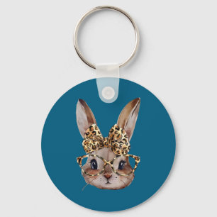 Easter bunny leopard glasses bandana rabbit kids keychain