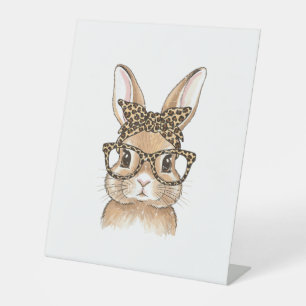 Easter Bunny Leopard Glasses Bandana Rabbit Women  Pedestal Sign