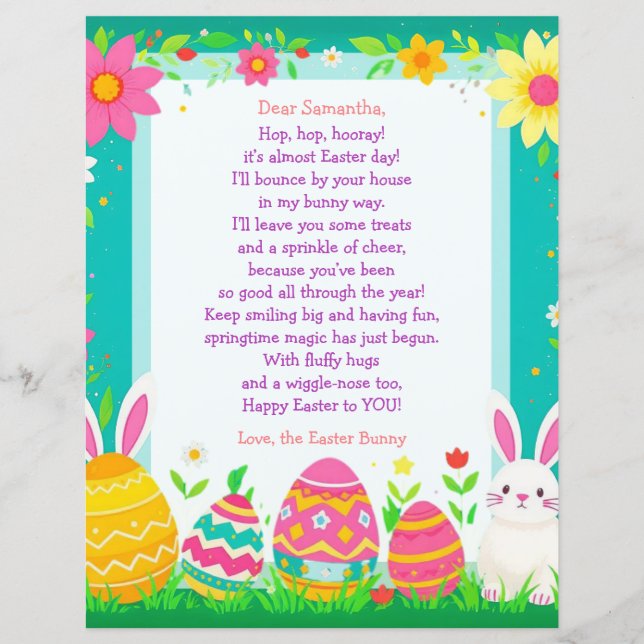 Easter Bunny Letter and Question Game for Children (Front)