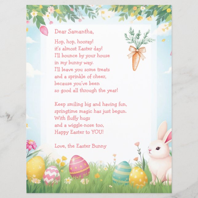 Easter Bunny Letter and Question Game for Children (Front)