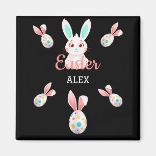 " EASTER" BUNNY MAGNET WITH SPECKLED EGGS & NAME.