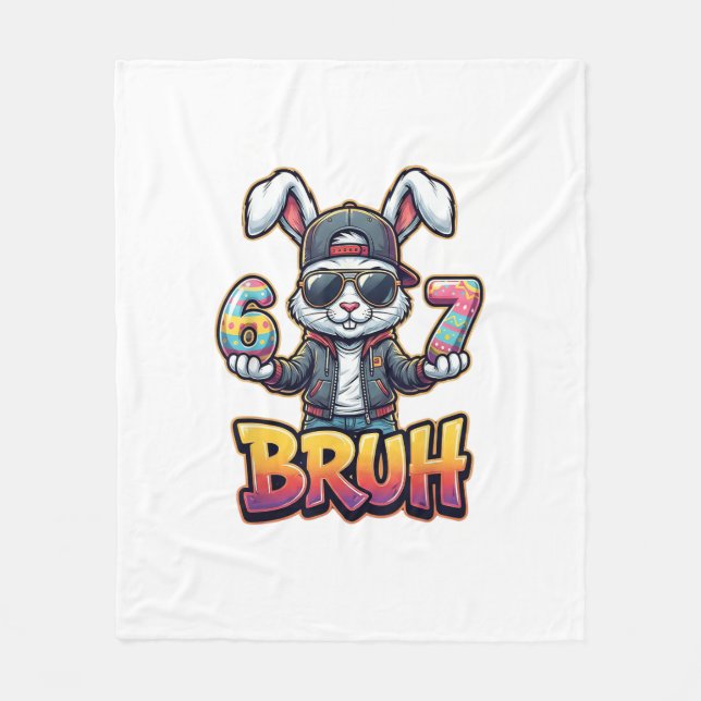 Easter Bunny Meme Bruh  Funny 6 7 Easter Eggs Desi Fleece Blanket (Front)